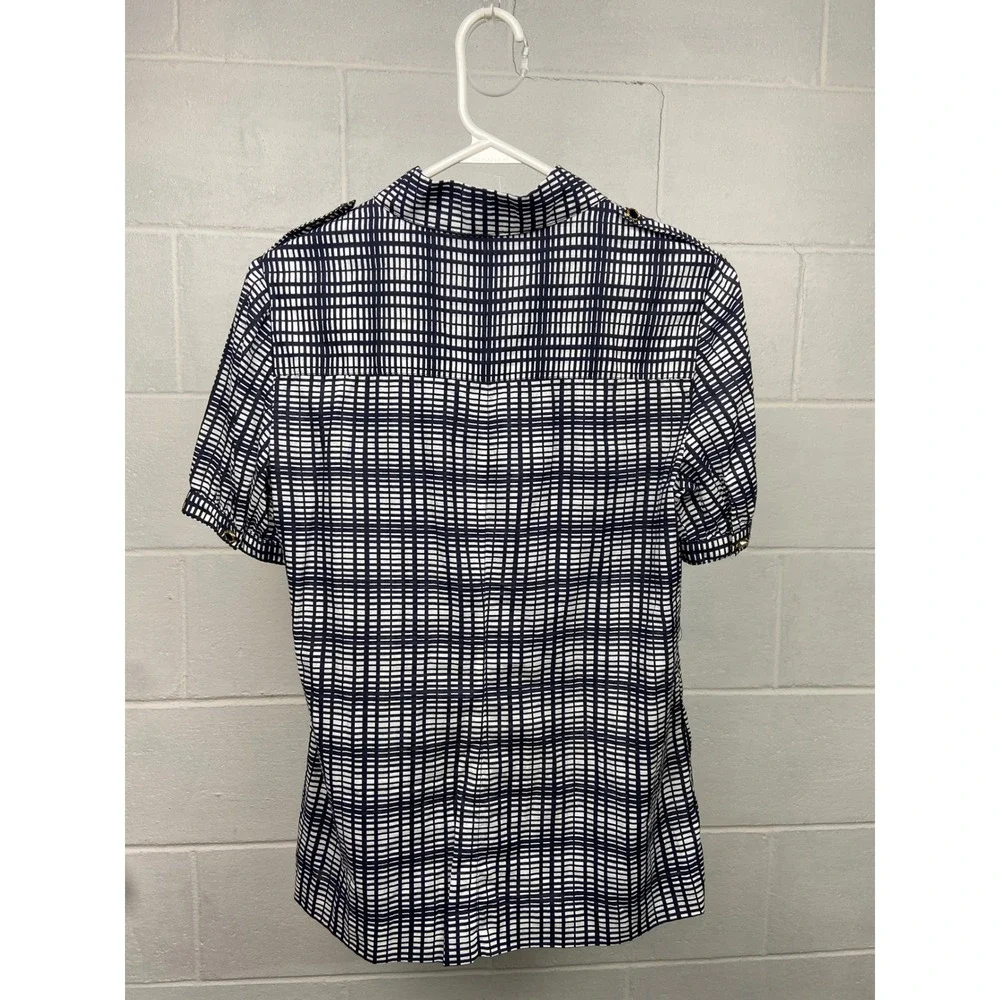 Tory Burch Button-Up Top Plaid Print‎ Short Sleeve Blouse Size 6